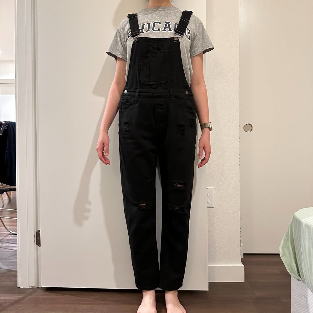 Ripped Black Overalls Jeans